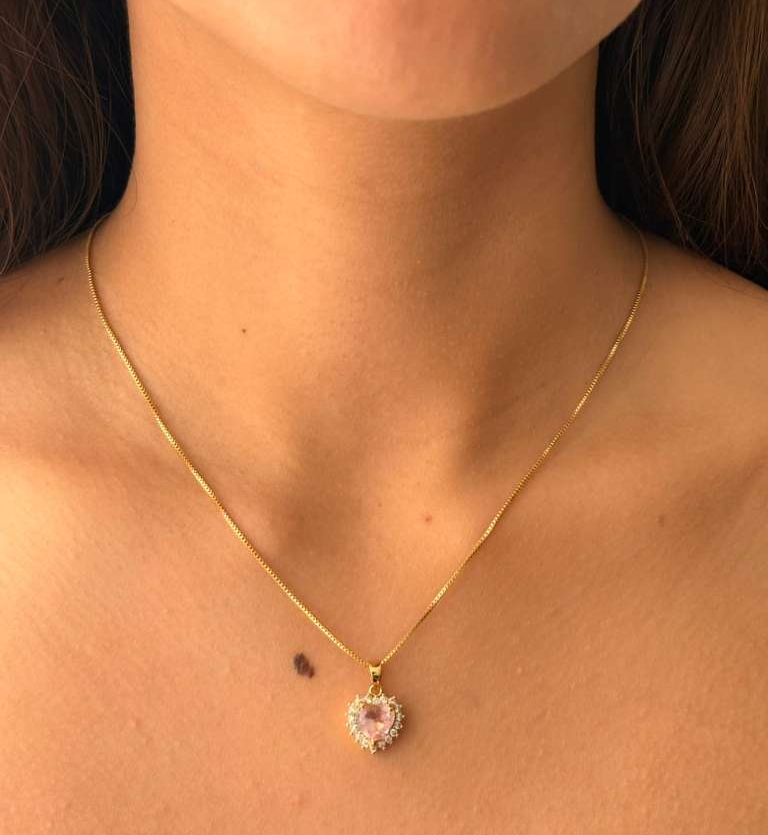 COLAR CORAÇÃO CRAVEJADO ROSÉ