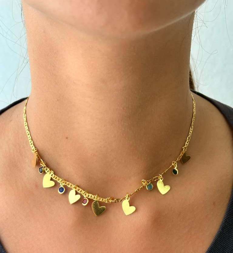COLAR CORAÇÕES ZIRCÔNIAS COLORIDAS